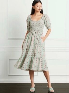 Hill House Women’s Mint Green Midi Dress with Red Floral Print